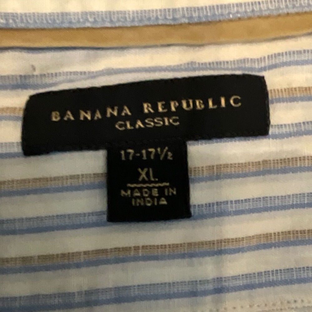 Banana Republic Mens Classic Stripe Linen Cotton Button Down Shirt XL Blue Taupe - Picture 6 of 9